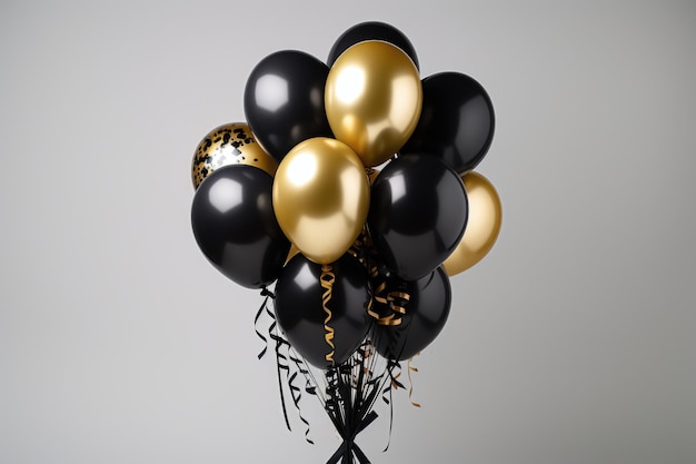 Un tas de luxueux ballons d'hélium noirs et dorés