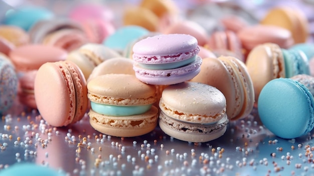 Un tas de macarons assis sur une table Image AI générative