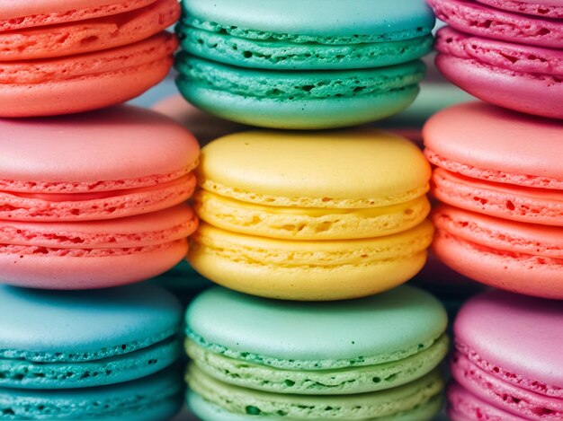 Un tas de macarons colorés en gros plan