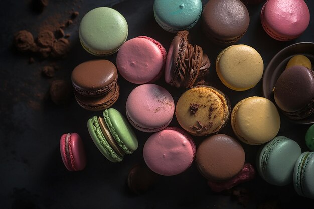 Un tas de macarons sont sur une table dont un qui dit " macarons ".