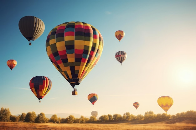 Un tas de montgolfières volant dans le ciel AI générative