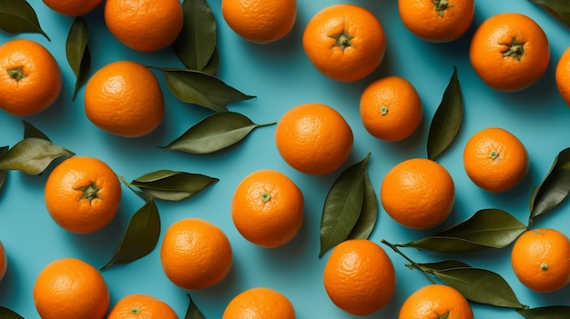 Un tas d'oranges sur fond bleu