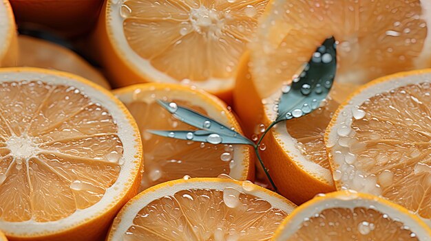 un tas d'oranges avec des gouttes d'eau dessus