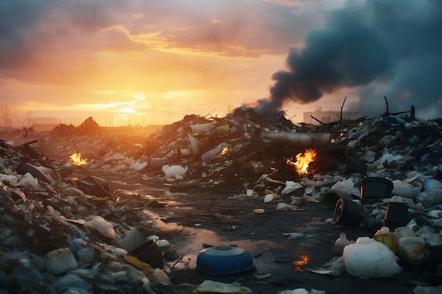 Un tas d'ordures dans une décharge ou une décharge polluant l'environnement Ai générative