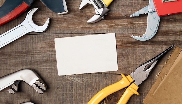 Photo un tas d'outils sur une table en bois