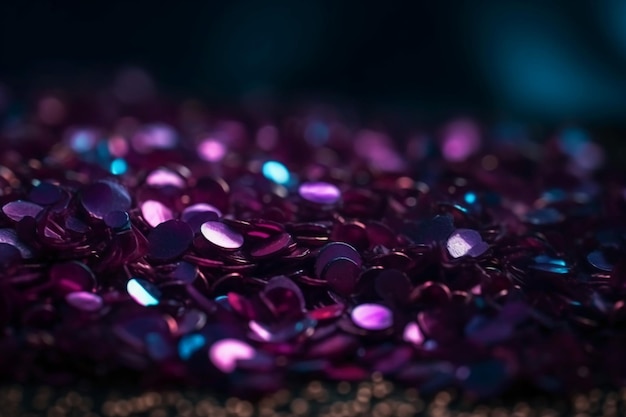 Un tas de paillettes violettes et bleues