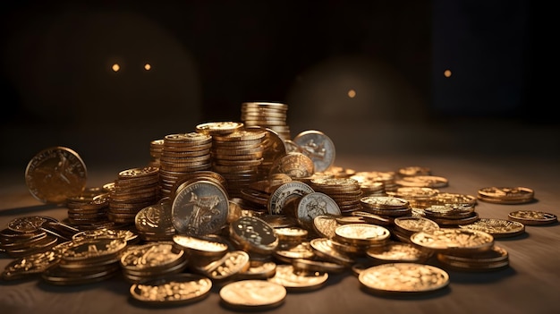 Tas de pièces d'or dans une pièce sombre studio shot