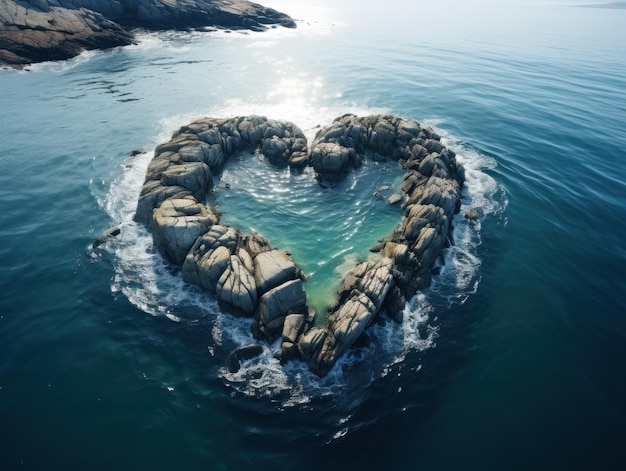 un tas de pierres en forme de cœur dans la mer