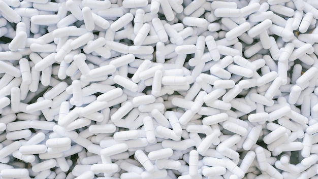 tas de pilules ou capsules médicales blanches