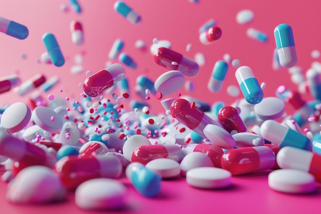 Un tas de pilules différentes sur un fond de couleur