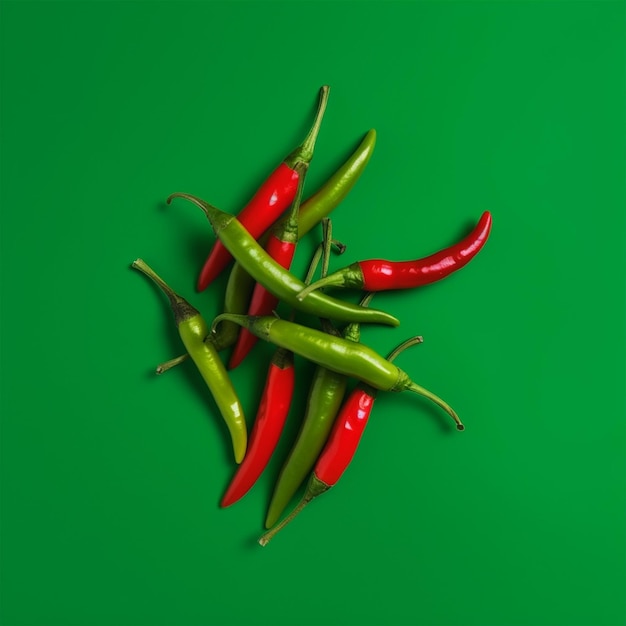 Un tas de piments sur fond vert