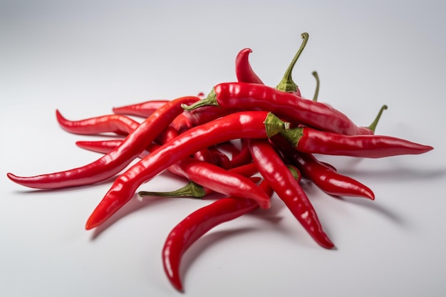 Un tas de piments rouges sur fond blanc