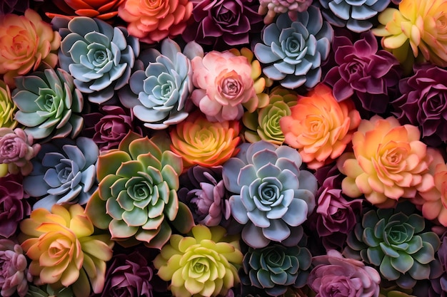 Photo un tas de plantes succulentes colorées de la nature