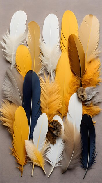 un tas de plumes sont sur une table