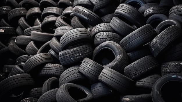 Un tas de pneus est empilé les uns sur les autres.