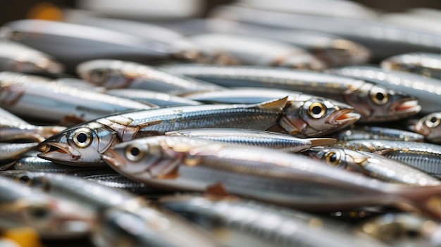 un tas de poissons qui sont sur une table