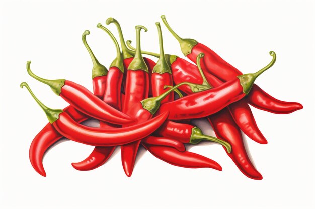 Un tas de poivrons de cayenne au piment rouge isolés sur un fond blanc Copier l'espace