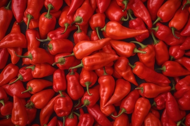 Photo un tas de poivrons rouges avec des tiges vertes et des feuilles vertes