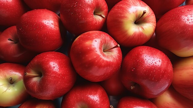 Un tas de pommes rouges avec des gouttes d'eau