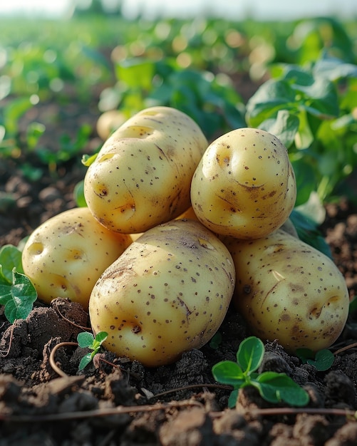 Un tas de pommes de terre dans un champ