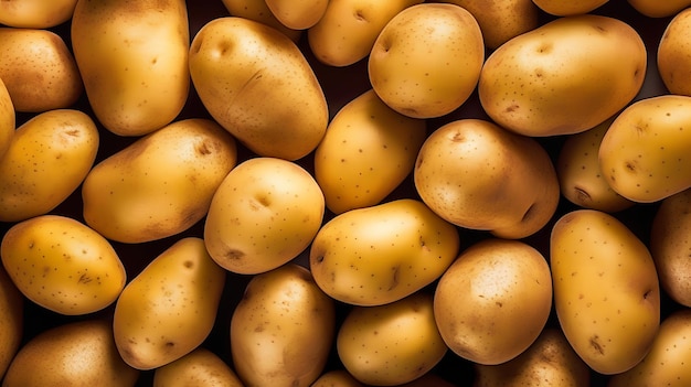 Un tas de pommes de terre avec le mot pomme de terre sur le dessus