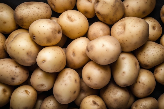 Un tas de pommes de terre avec le mot pomme de terre sur le dessus