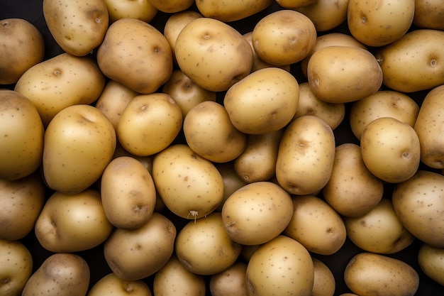 Un tas de pommes de terre avec le mot pomme de terre sur le dessus