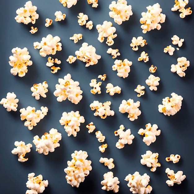 Un tas de pop-corn sur fond bleu