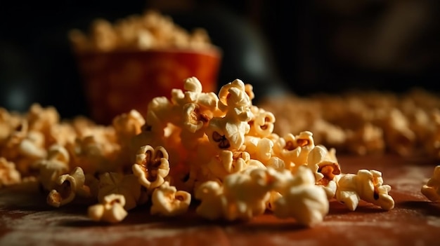 Un tas de pop-corn sur une table