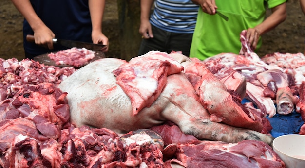 tas de porc frais pour cuisiner dans la grande fête