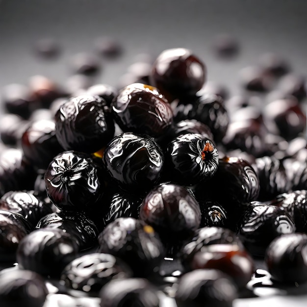 un tas de prunes noires avec un fond blanc isolé