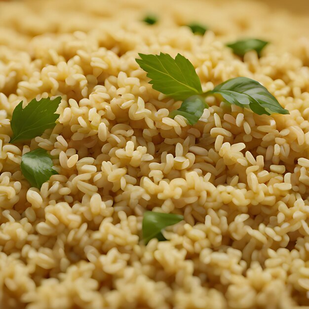 Photo un tas de riz brun avec des feuilles vertes sur le dessus