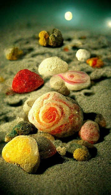 Tas de rochers assis au sommet d'une ai générative de plage de sable