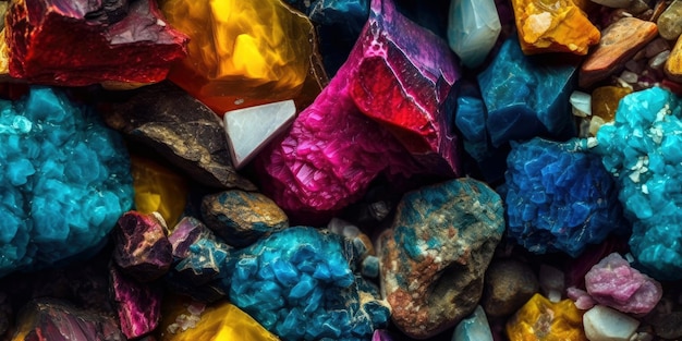 Un tas de roches colorées avec le mot quartz dessus