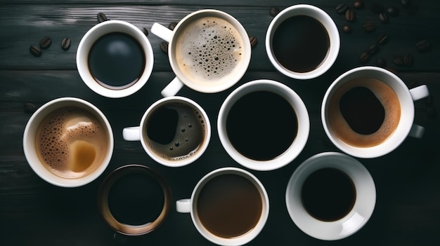 Un tas de tasses à café avec une qui dit "café" dessus