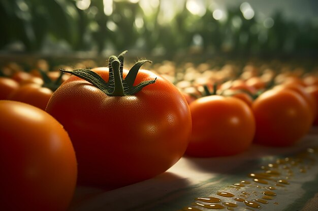 Un tas de tomates dans une rangée avec le mot tomate sur le dessus.