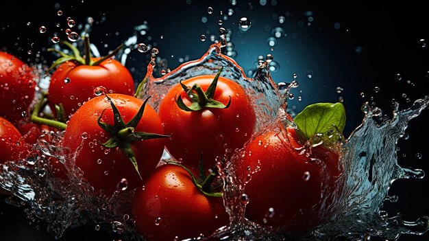 un tas de tomates qui sont dans un éclaboussure d'eau