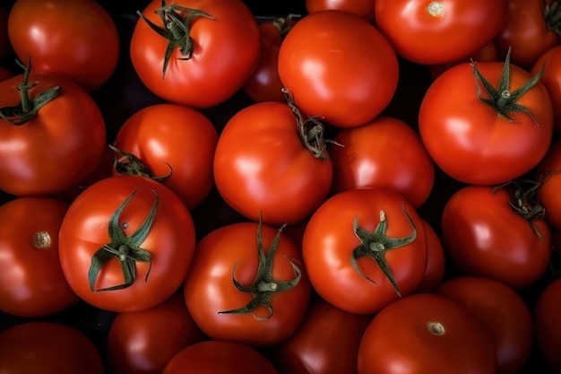 Un tas de tomates rouges sont empilés ensemble