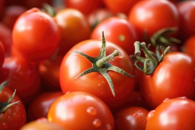 Un tas de tomates avec la tige dessus