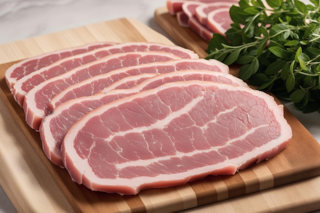 Un tas de tranches de porc sur une planche à découper