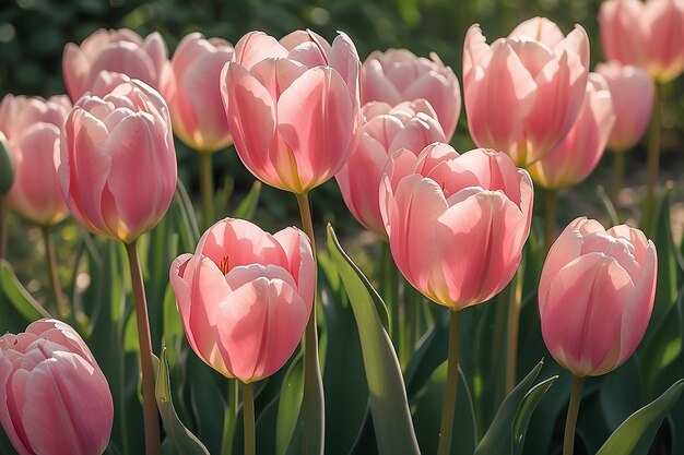 Un tas de tulipes roses avec carte de visite