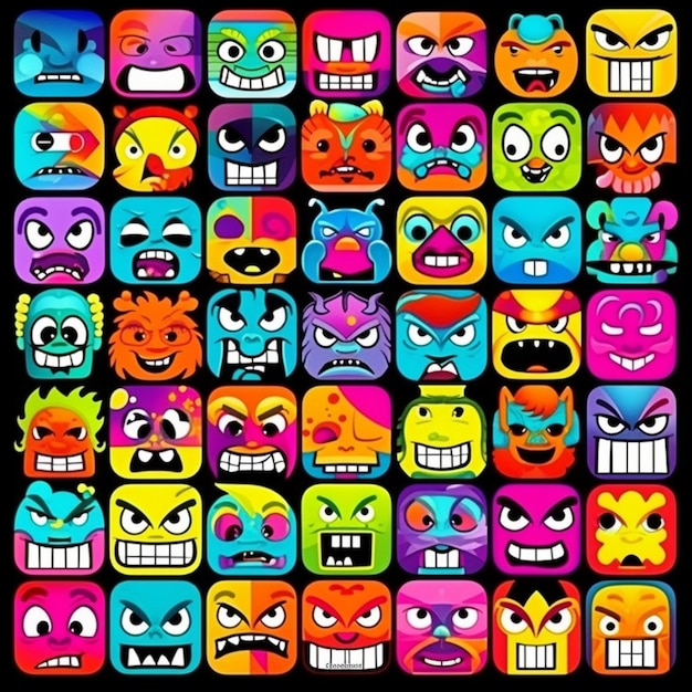 Un tas de visages colorés avec différentes expressions sur eux générative ai