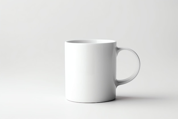 une tasse blanche blanche avec une maquette de poignée fond blanc minimaliste pour la célébration concept pour ou