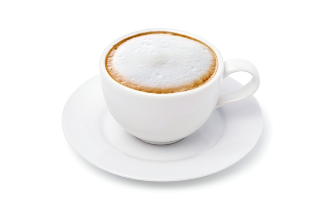 Tasse blanche de café Cappuccino isolé sur blanc