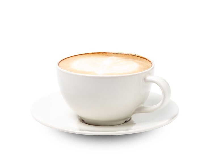 Tasse blanche de cappuccino café isolé sur blanc