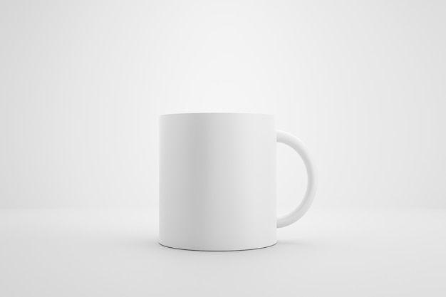 Tasse blanche classique et vue de face sur fond blanc avec style de maquette de modèle vierge. Tasse vide ou tasse de boisson. Rendu 3D.