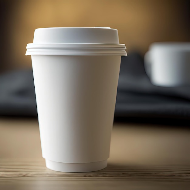 Une tasse blanche avec un couvercle qui dit café dessus