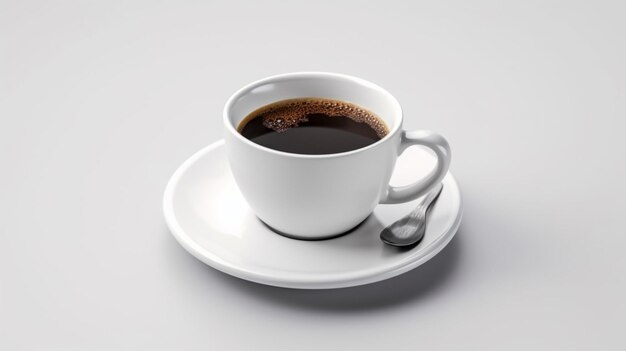 tasse blanche avec du café noir fond blanc Ai génératif