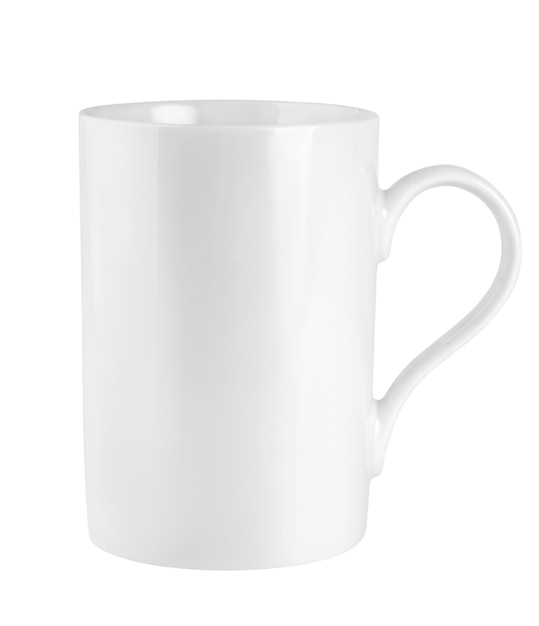 Tasse blanche isolée sur fond blanc. Chemin