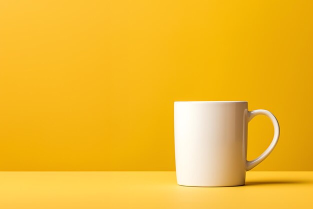 Photo une tasse blanche sur une surface jaune